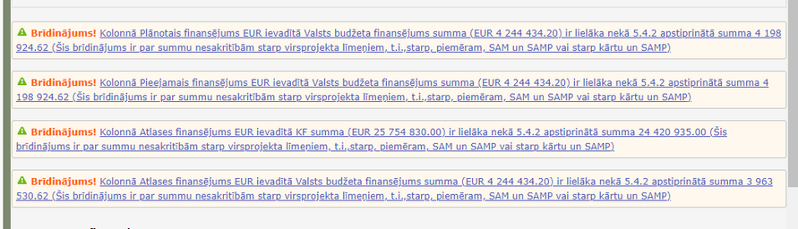 SAMP finansējuma brīdinājumi