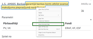 Ar peles labo taustiņu atvērt komentāru rīku “Show comment app”